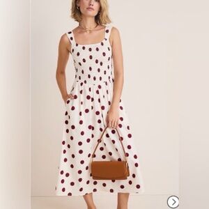 Polka Dot Cream/Burgundy Midi Dress